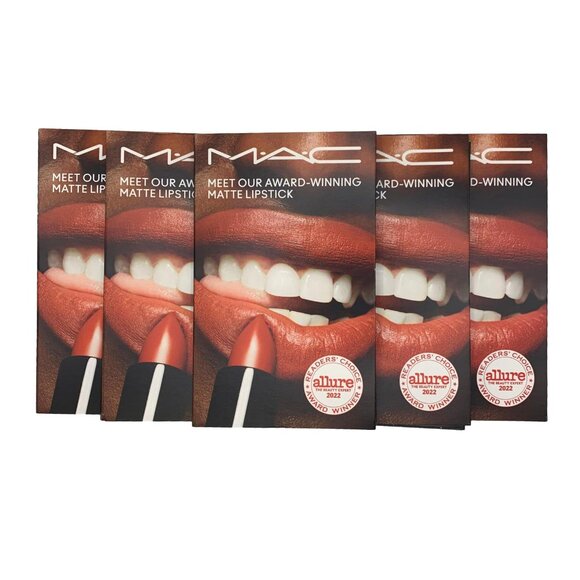 5X MAC Matte Lipstick Marrakesh Velvet Teddy Chili Sample Card - Picture 1 of 6